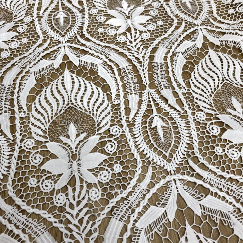Puro blanco rico guipur encaje FABRICS telas de vestidos ...