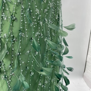Feathers Mesh Beaded Decor Swiss Embroidered Bridal Dress Lace Fabric