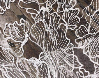 White lace fabric,White Bridal Evening Dress Embroidery Lace Fabric