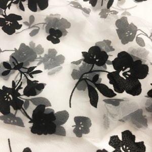 Black Velvet Floral Tulle Lace Fabric: Dressmaking Material