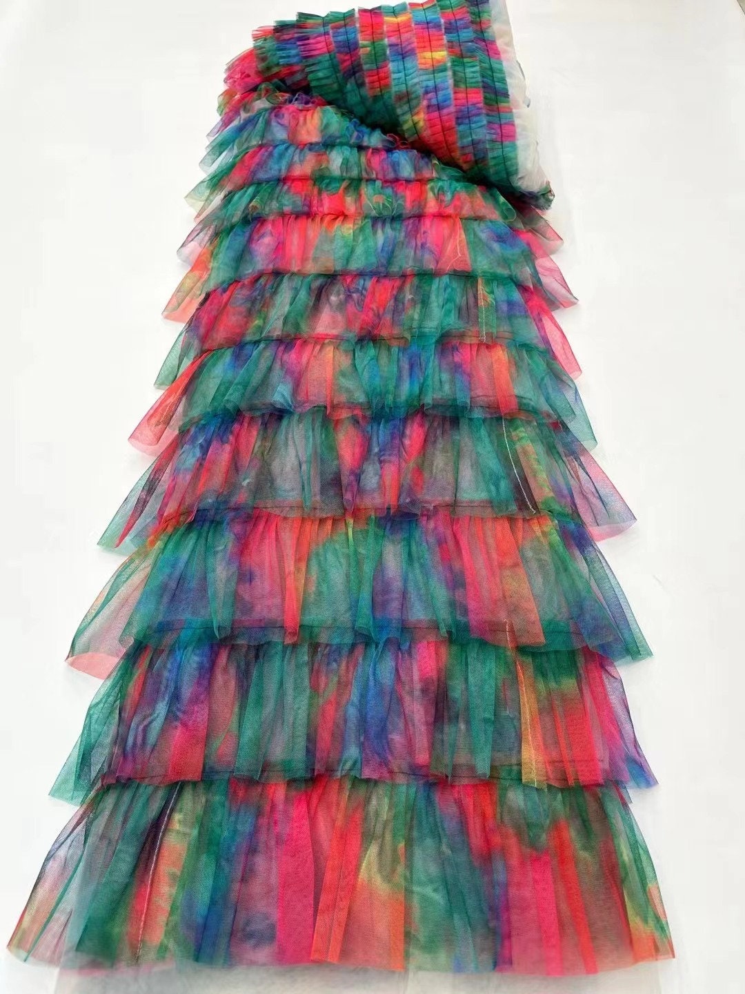 Colorful Rainbow Ruffle Cake Spring/summer Soft Mesh Ruffle Lace Dress ...