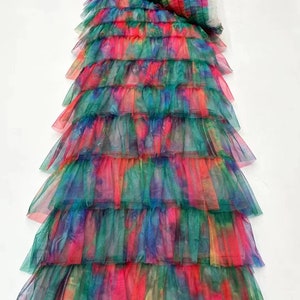 Colorful Rainbow Ruffle Cake Spring/Summer Soft Mesh Ruffle lace Dress Fabric