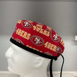 SAN FRANCISCO 49ers theme/print Surgeon Cap/Surgical Hat/Scub Cap, Medium, Handmade.
