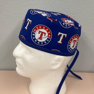 TEXAS RANGERS theme/print, Surgeon Cap/Surgical Hat/Scrub Hat, Medium, Handmade.