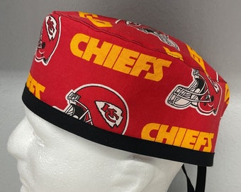 KANSAS CITY CHIEFS theme/print Surgeon Cap/Surgical Hat/Scrub Hat, Medium, Handmade