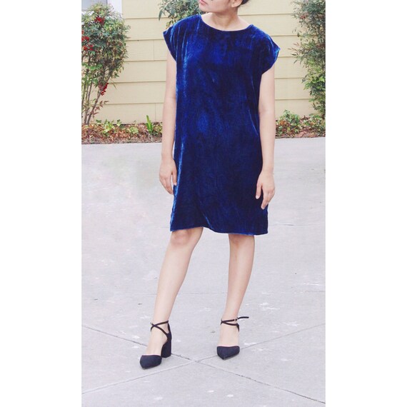 blue velvet shift dress