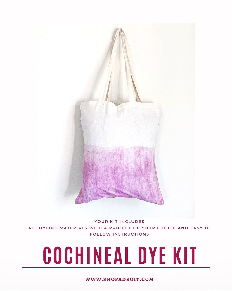 Cochineal Natural Dyeing Kit, DIY Pink Purple Dye Kit, Silk Scarf Dyeing Kit, crafty gift kit, DIY workshop at home, Quarantine Activity Kit image 2