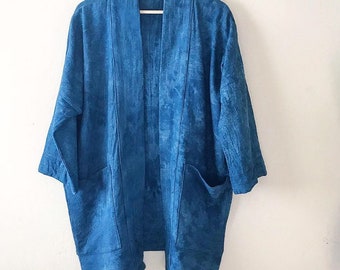 Linen Indigo jacket, over-sized linen cardigan, blue linen duster, indigo dyed blue kimono jacket, relaxed fit kimono cardigan, linen coat