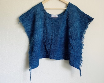 Gypsy kimono top, hand dyed bohemian poncho, indigo blue handwoven boxy top, indigo dyed layer, sustainable heavy weight poncho top