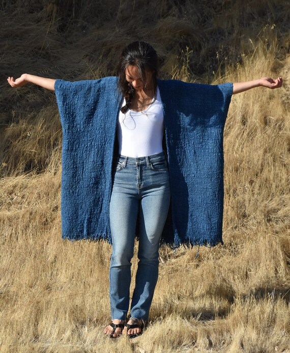 Maxi Kimono Hand Dyed Kimono Indigo Blue Kimono Handwoven