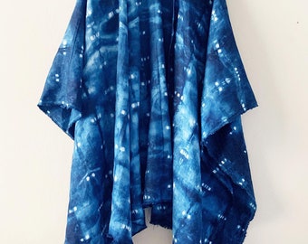 Ruana kimono, Indigo kimono cardigan, Shibori Ruana poncho, linen Ruana wrap shawl, blue linen blanket Scarf, women over sized winter jacket