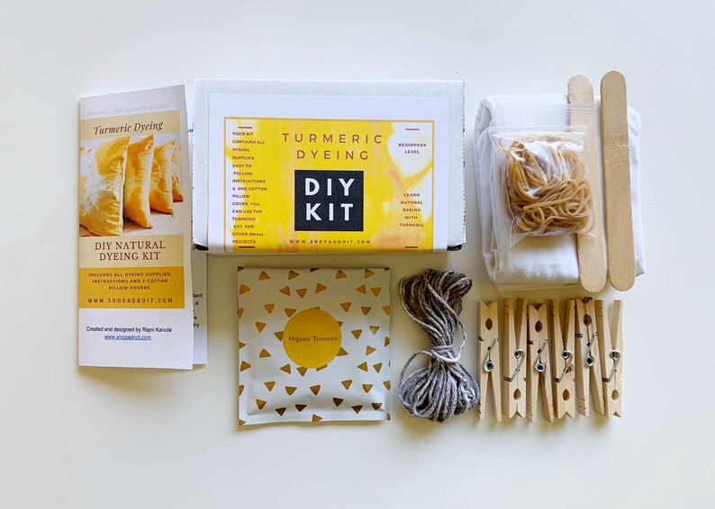 Turmeric Dye kit, Natural Dyeing Kit, DIY kit, Turmeric Tie Dye kit, Textile design Kit, craft gift kit, DIY workshop, Stay at home activity image 2