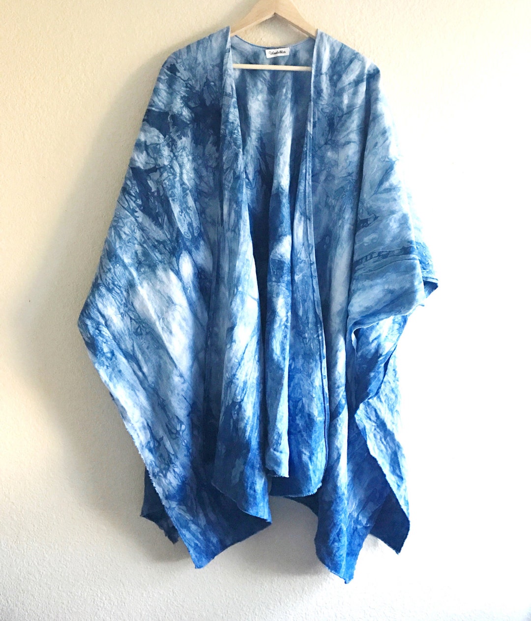 Linen Ruana Wrap Shawl Shibori Blue Cardigan Indigo Blanket - Etsy