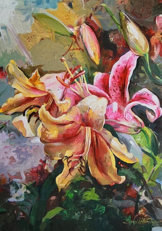 turmericcolor Card, Oriental Lilly, Valentines's Day  Any occasion card, Anniversary, Thank you,  Blank Card with envelope