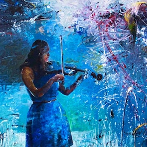 turmericcolor Card, Greeting card, The violinist, violin & music, Girl playing the violin, Harmony, Blank card, 5x7 blank card with envelope