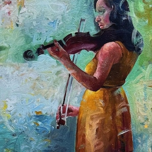 turmericcolor Card, Melody in Motion, Violinist Playing the  Violon Art Card, Ideal for birthday, Thank you, Note and any Occasion Card