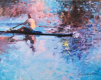 turmericcolor Card,  Abstract, Kayak, Unique Watercolor-Inspired Paddle Scene Artistic, Any Occasion Card ,   Adventure & Nature Lovers