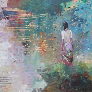 turmericcolor PRINT, Image of original painting, Home Decor, Women with nature,  Dreaming ,  Peace full
