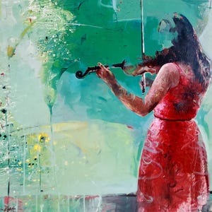 turmericcolor card, Greeting card, Violinist, Musician, Harmony, Girls play the violin, Country music, song writer