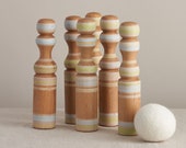 Handmade Skittles Game with Felt Ball and Storage Bag - Eco Toy - Natural Wood Toy - Montessori Toys - Sustainable Christmas
