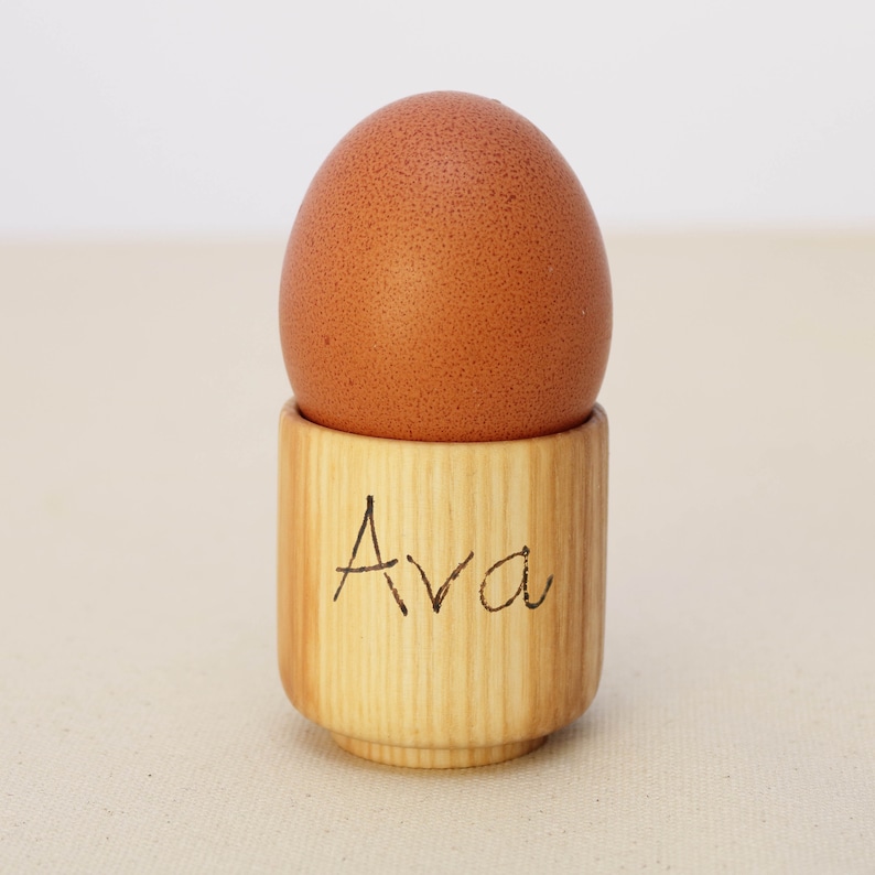 Egg Cup Handmade Wooden Dippy Egg Holder, Personalised Easter Gift image 1