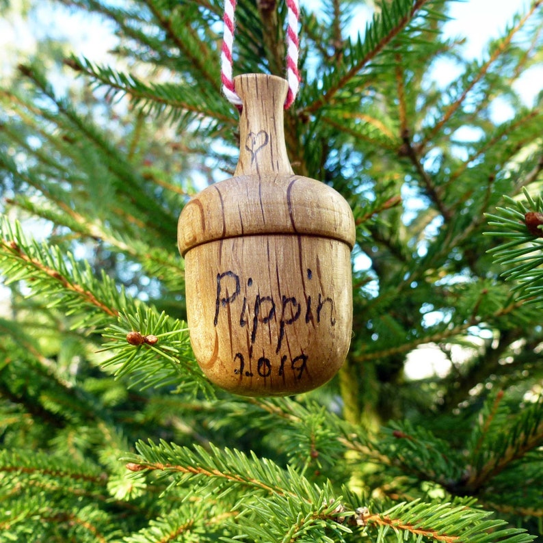 Personalised Wooden Acorn Ornaments Etsy
