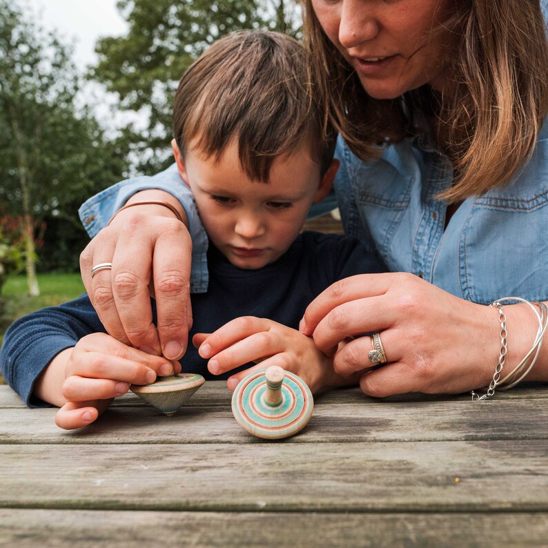 Wooden Spinning Tops Personalised Set of Three in a Cotton Etsy