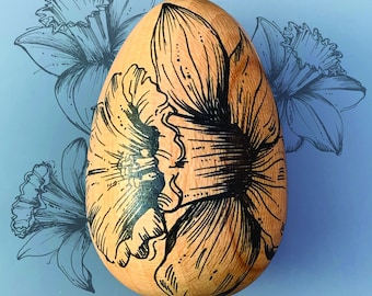 daffodil illustrated wooden egg | spring garden wooden eggs | hanging spring decorations | mothers day gift