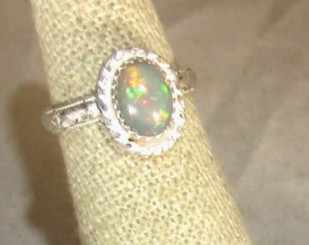 Natural Ethiopian opal gemstone handmade sterling silver statement ring size 4
