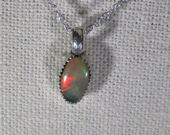 genuine Ethiopian opal gemstone handmade sterling silver pendant necklace