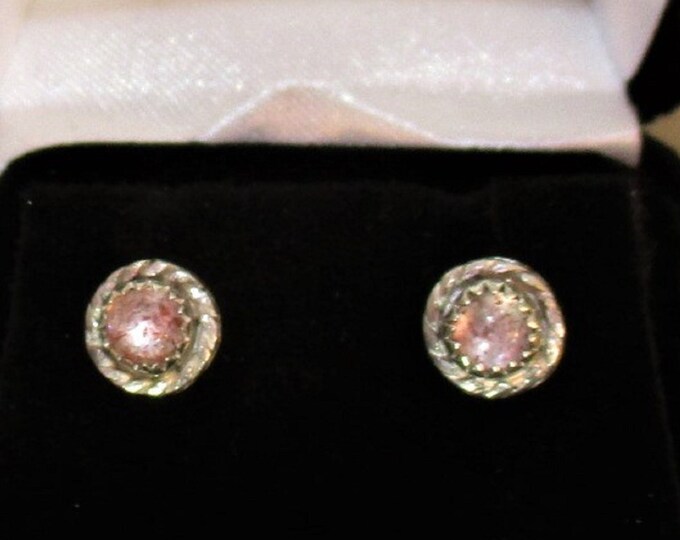 genuine strawberry quartz gemstone handmade sterling silver stud earrings