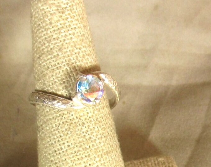 Natural opalized topaz gemstone sterling silver solitaire ring size 7