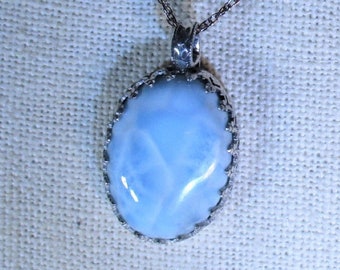 genuine larimar gemstone handmade sterling silver pendant necklace