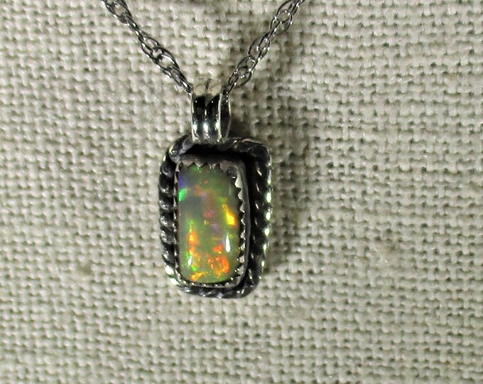 Genuine Ethiopian opal gemstone handmade sterling silver pendant necklace