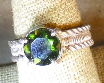 genuine moldavite gemstone handmade sterling silver solitaire ring size 9