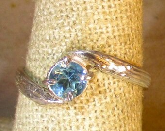 natural blue topaz gemstone handmade sterling silver solitaire ring size 7 1/2