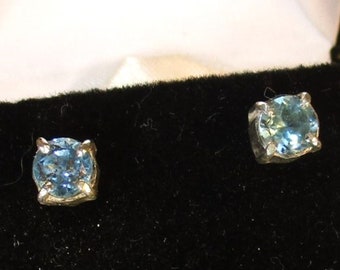 natural blue topaz handmade sterling silver stud earrings