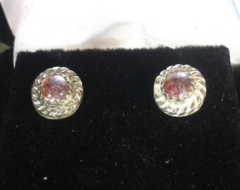 Natural strawberry quartz gemstones handmade sterling silver stud earrings