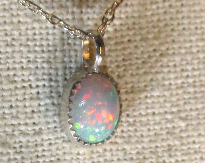 natural Ethiopian opal gemstone handmade sterling silver pendant necklace