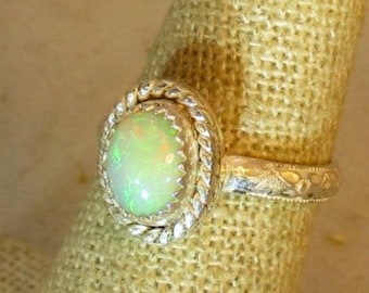 natural Ethiopian opal gemstone handmade sterling silver solitaire ring size 6