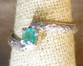 natural Zambian emerald gemstone handmade sterling silver solitaire ring size 7