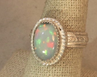 natural Ethiopian opal gemstone handmade sterling silver solitaire \statement ring size 8