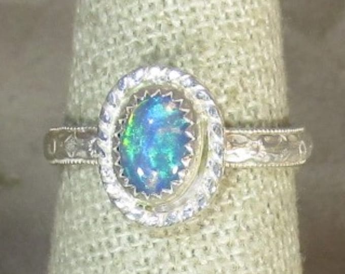 natural Ethiopian opal gemstone handmade sterling silver statement ring size 7