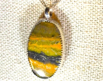 Natural bumblebee jasper handmade sterling silver pendant necklace