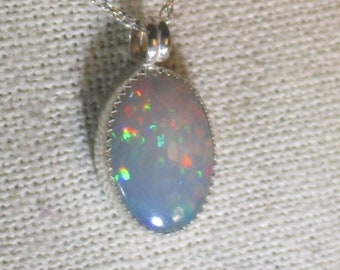natural Wello Ethiopian opal handmade sterling silver pendant necklace