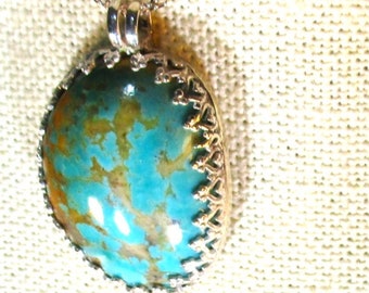 old stock Ithaca peak high blue Kingman turquoise handmade sterling silver pendant necklace