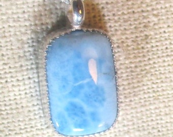 natural larimar gemstone handmade sterling silver pendant necklace