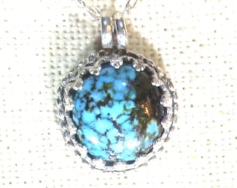 natural Kingman spider web turquoise gemstone handmade sterling silver pendant necklace
