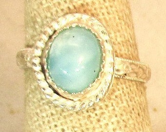 natural larimar gemstone cabachon handmade sterling silver ring size 6 1/2