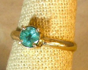 genuine emerald handmade 14k yellow gold solitaire ring size 7